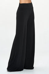 Solid Black Straight Wide Leg Pants - Thick Waistband Renee C.   