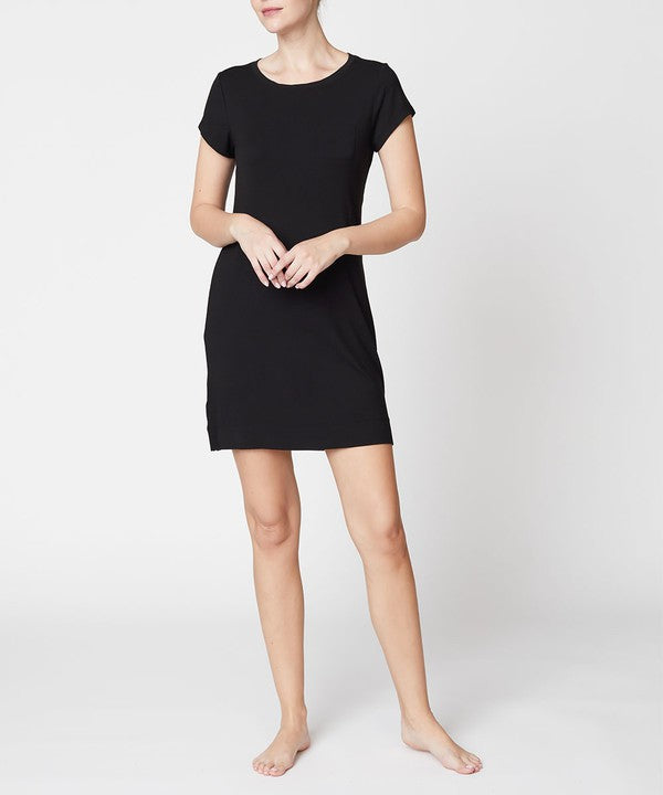 Modal Cotton Pajama Tee Dress Fabina BLACK S 