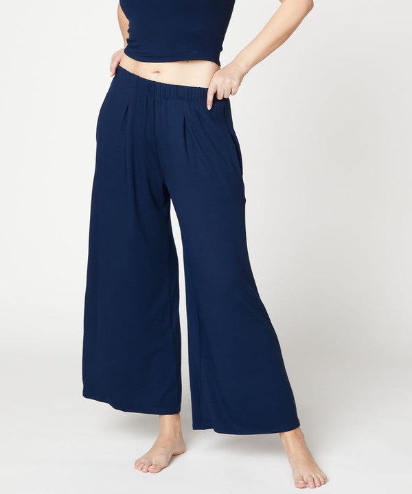 BAMBOO WIDE PANTS ANKLE LENGTH Fabina SLATE NAVY S 