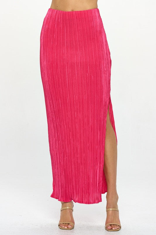 Fuchsia Plisse Maxi Skirt with Slit Renee C. FU S 