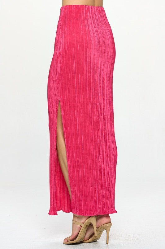 Fuchsia Plisse Maxi Skirt with Slit Renee C.   