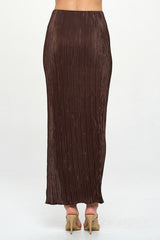 Brown Plisse Maxi Skirt with Slit Renee C.   