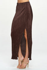 Brown Plisse Maxi Skirt with Slit Renee C.   