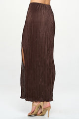 Brown Plisse Maxi Skirt with Slit Renee C.   