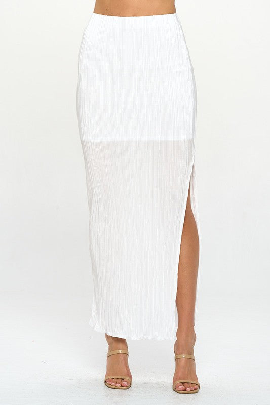 White Plisse Maxi Skirt with Slit Renee C. WT S 