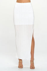 White Plisse Maxi Skirt with Slit Renee C. WT S 