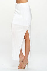 White Plisse Maxi Skirt with Slit Renee C.   