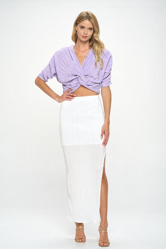 White Plisse Maxi Skirt with Slit Renee C.   