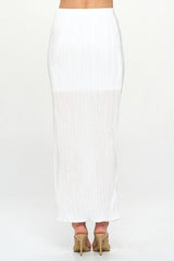 White Plisse Maxi Skirt with Slit Renee C.   