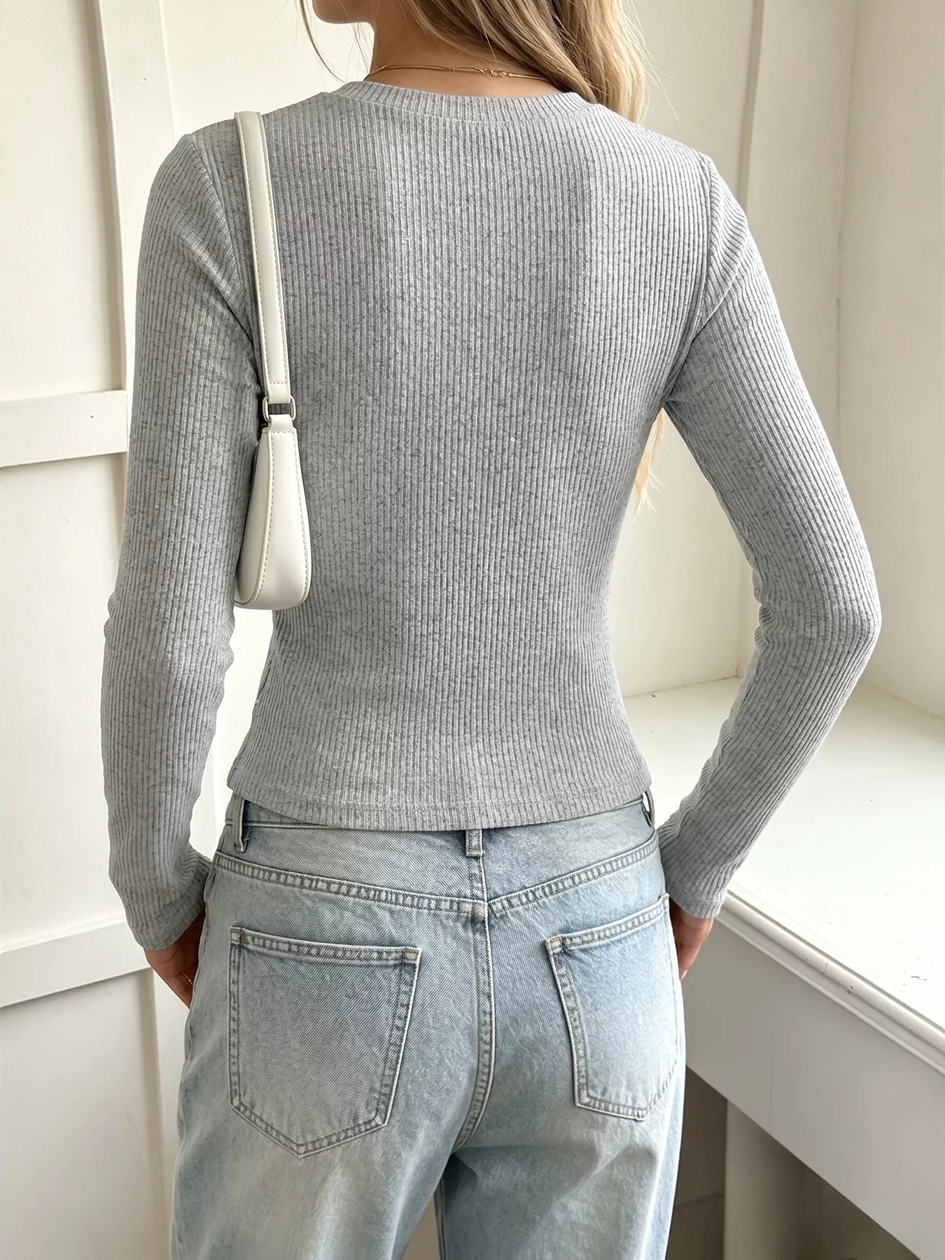 Ribbed Lace Trim Henley T-Shirt Simmer & Fay