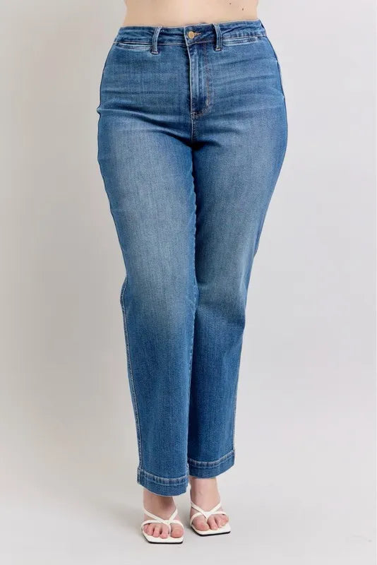 High Waist Contrast Thread Straight Jeans With Plus Size Judy Blue