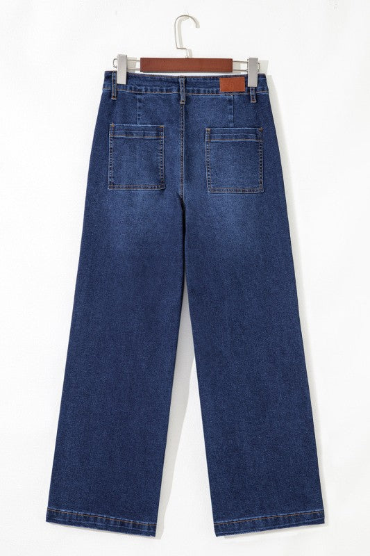 Denim High Waist Patch Pocket Straight Leg Jeans JUNIPER BLVD