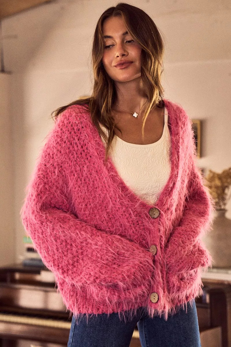 Soft Touch Hairy Loose Fit Cozy Sweater Cardigan So Me