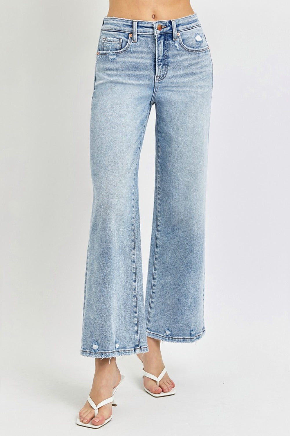 Tummy Control High Rise Crop Wide Leg Jeans Risen   