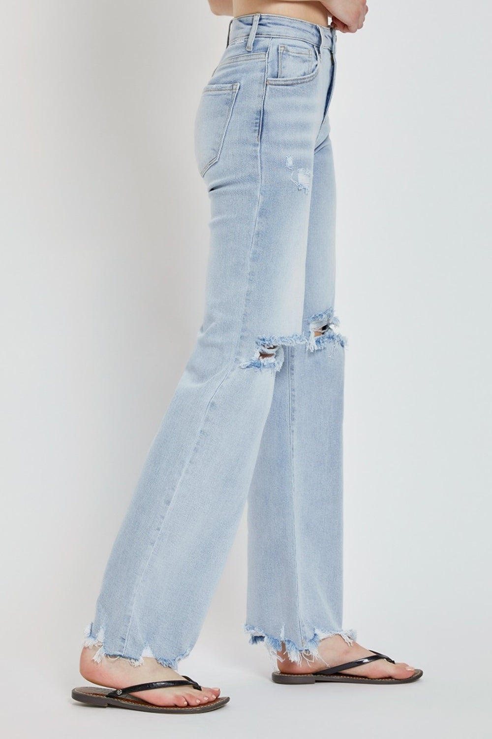 Full Size High Rise Distressed Wide Leg Jeans Risen   