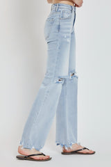 Full Size High Rise Distressed Wide Leg Jeans Risen   