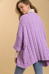 Cable Knit Open Front Long Sleeve Cardigan Umgee