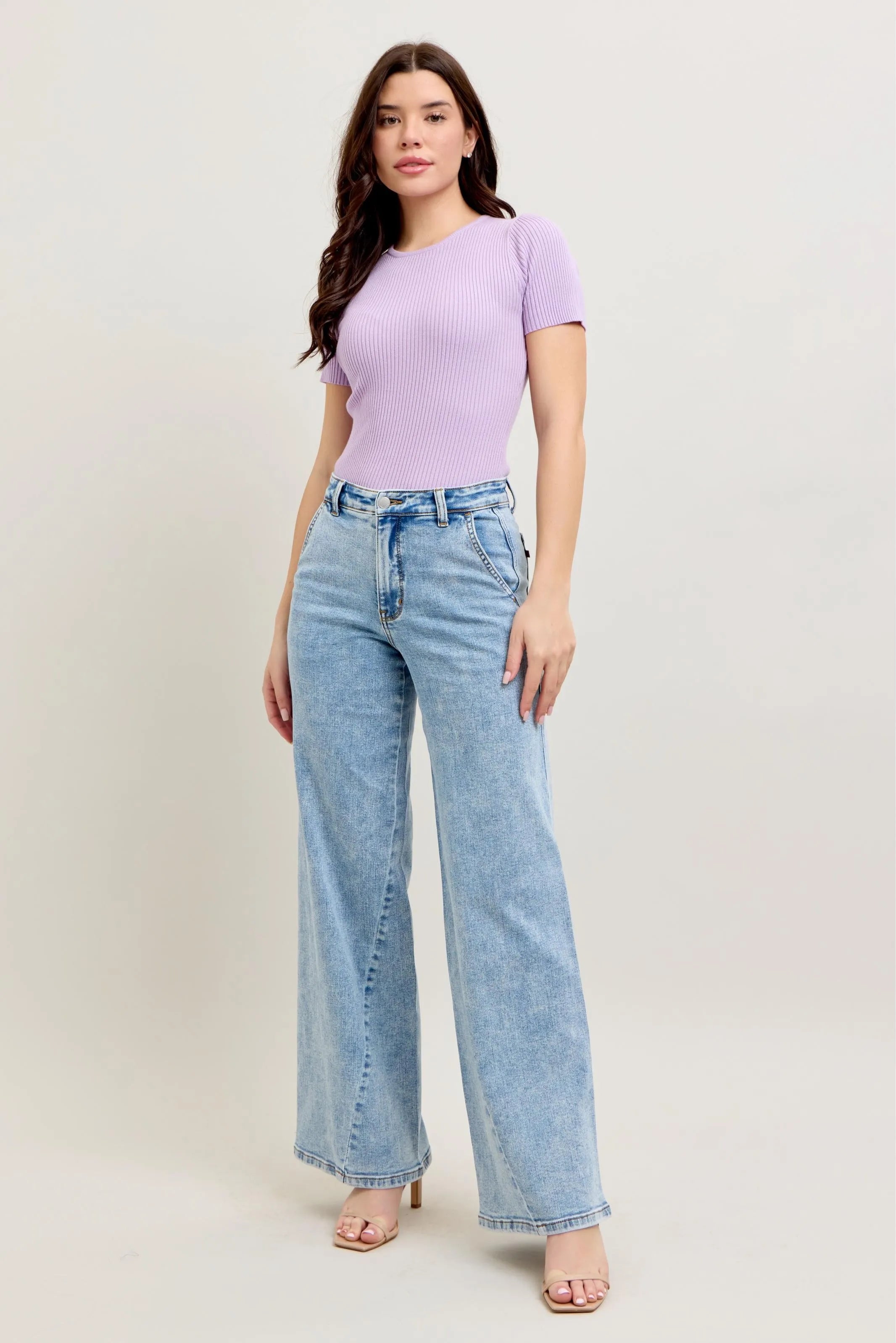 High Waist Wide Leg Jeans with Skewed Inseam With Plus Size Judy Blue
