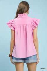 Ruffle Sleeve Textured Babydoll Blouse Umgee