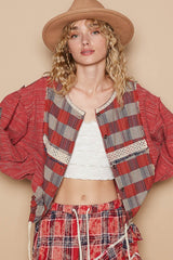 Round Neck Long Sleeve Plaid Shirt POL   