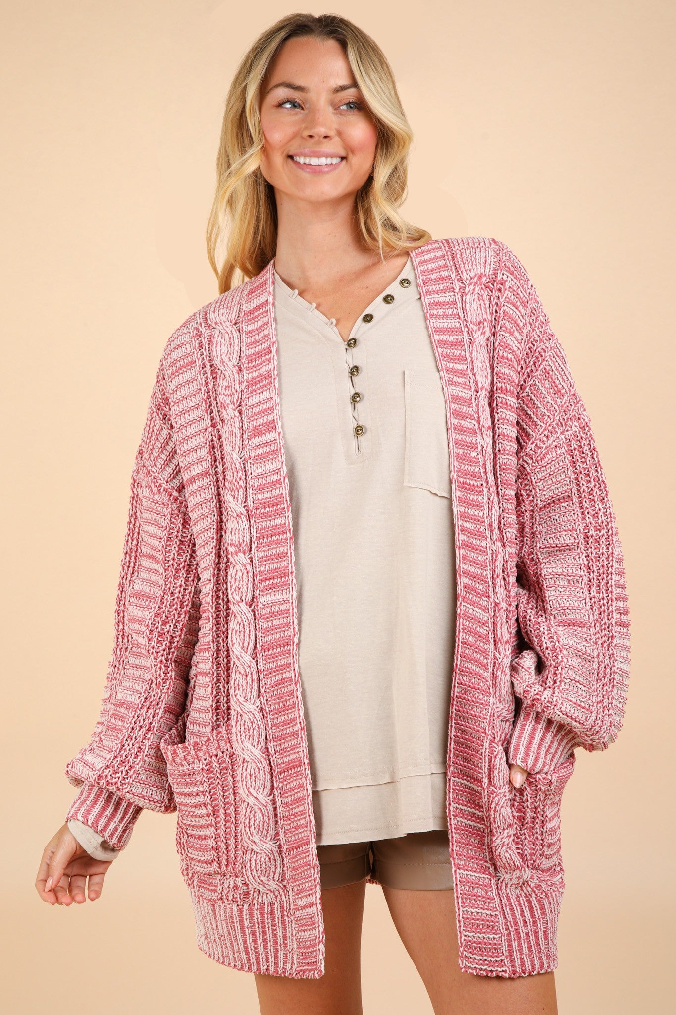 Cable Knit Open Front Cardigan Very J Brick S 