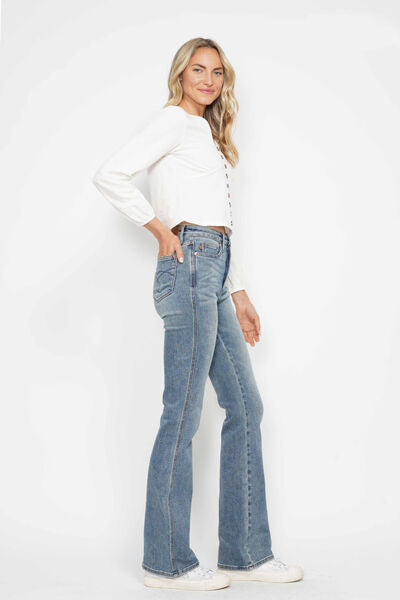 Tummy Control Back Embroidered Pocketed Bootcut Jeans Judy Blue