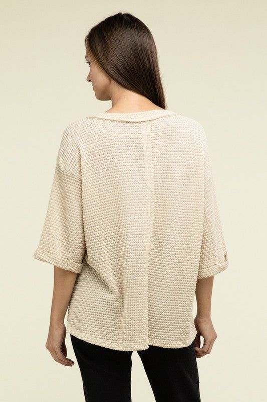 Brushed Waffle Relaxed 3/4 Sleeve Top ZENANA   