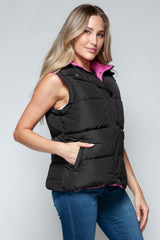 Snap and Zip Closure Hooded Vest Snobbish   