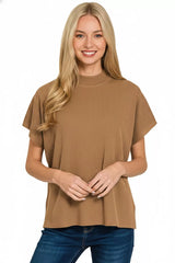 Viscose Mock Neck Short Sleeve Boxy Sweater ZENANA