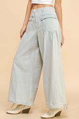 Drawstring Hem Wide Leg Mid Rise Jeans Davi & Dani