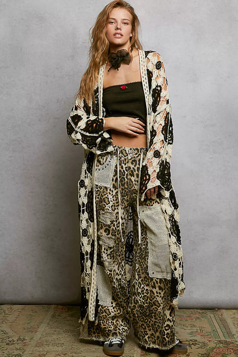 Open Front Crochet Longline Cardigan POL