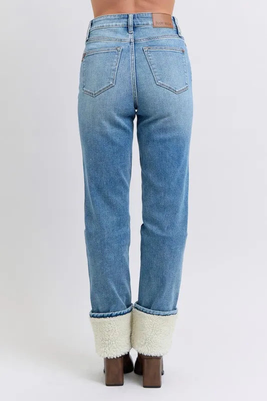High Waist Shearling Cuff Straight Plus Size Judy Blue