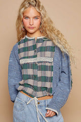 Round Neck Long Sleeve Plaid Shirt POL   