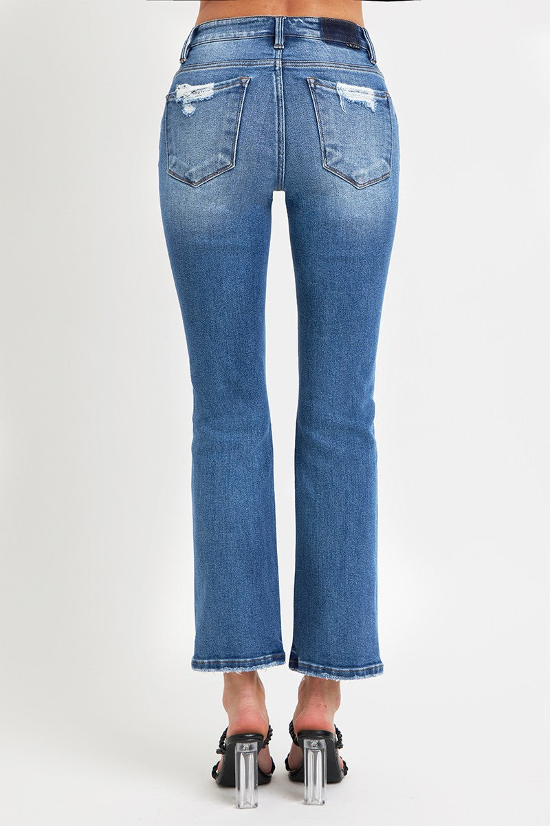 Mid Rise Ankle Straight Jeans with Pockets Risen   