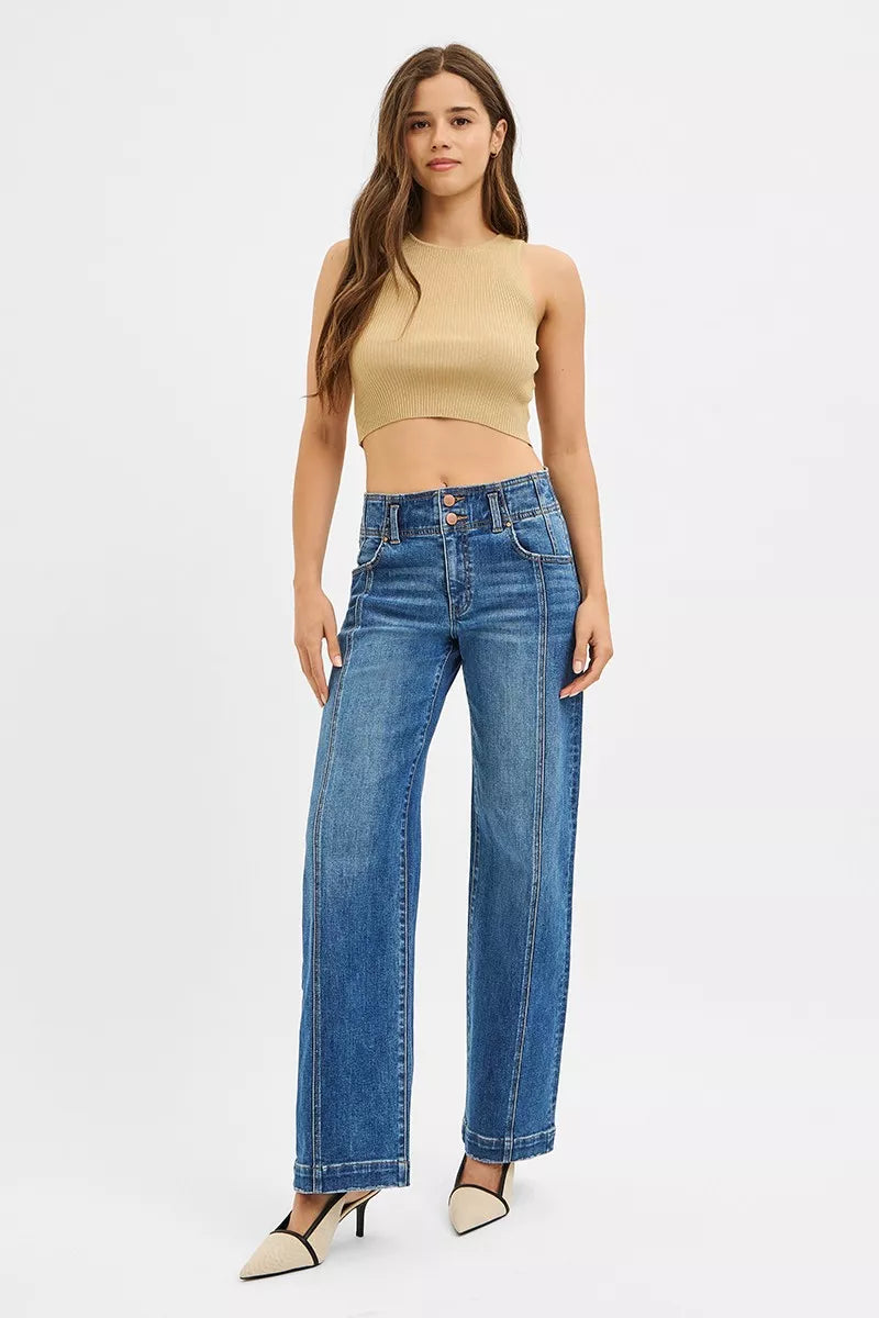 Mid Rise Fit Wide Baggy Jeans Risen