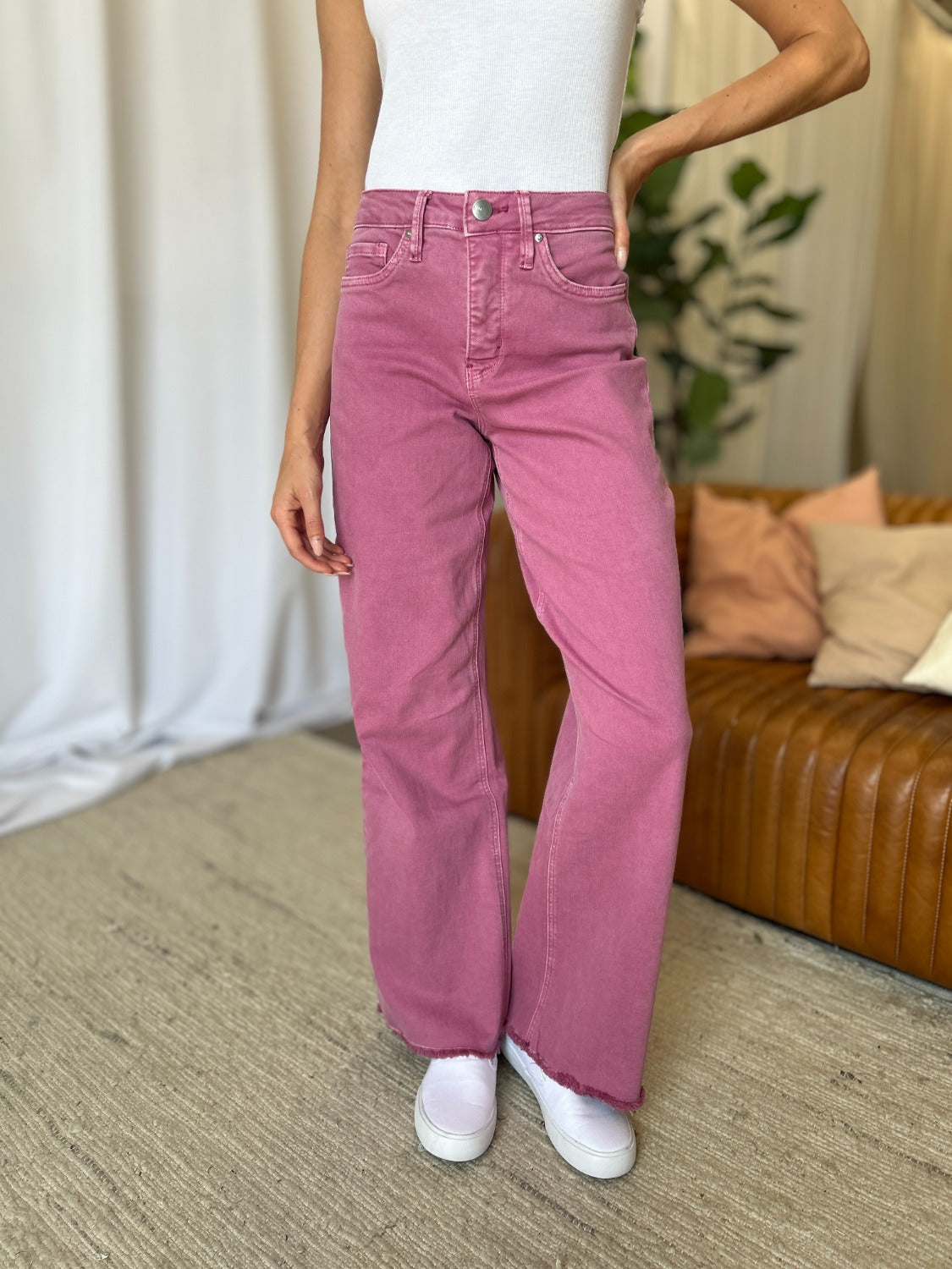 High Rise Garment Dye Wide Leg Jeans RFM   