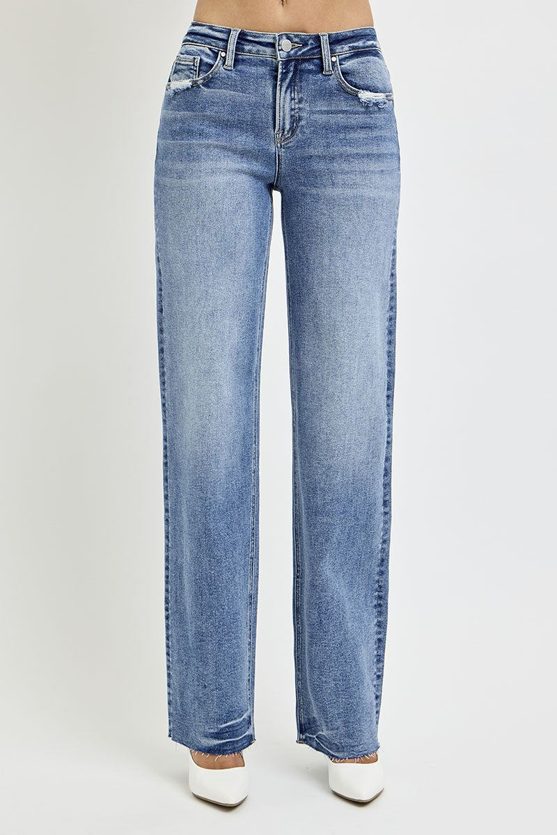 High Rise Straight Leg Jeans with Pockets Risen   