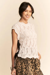 Ribbon Bow Ties Scalloped Trim Knit Semi Crop Top Davi & Dani