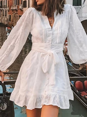Full Size Ruffled Hem Tie Waist Long Sleeve Dress Plus Size Simmer & Fay