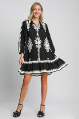 Border Print Button Down Ruffled Hem Dress Umgee