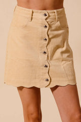 Scallop Buttoned Front Corduroy Mini Skirt So Me OATMEAL S