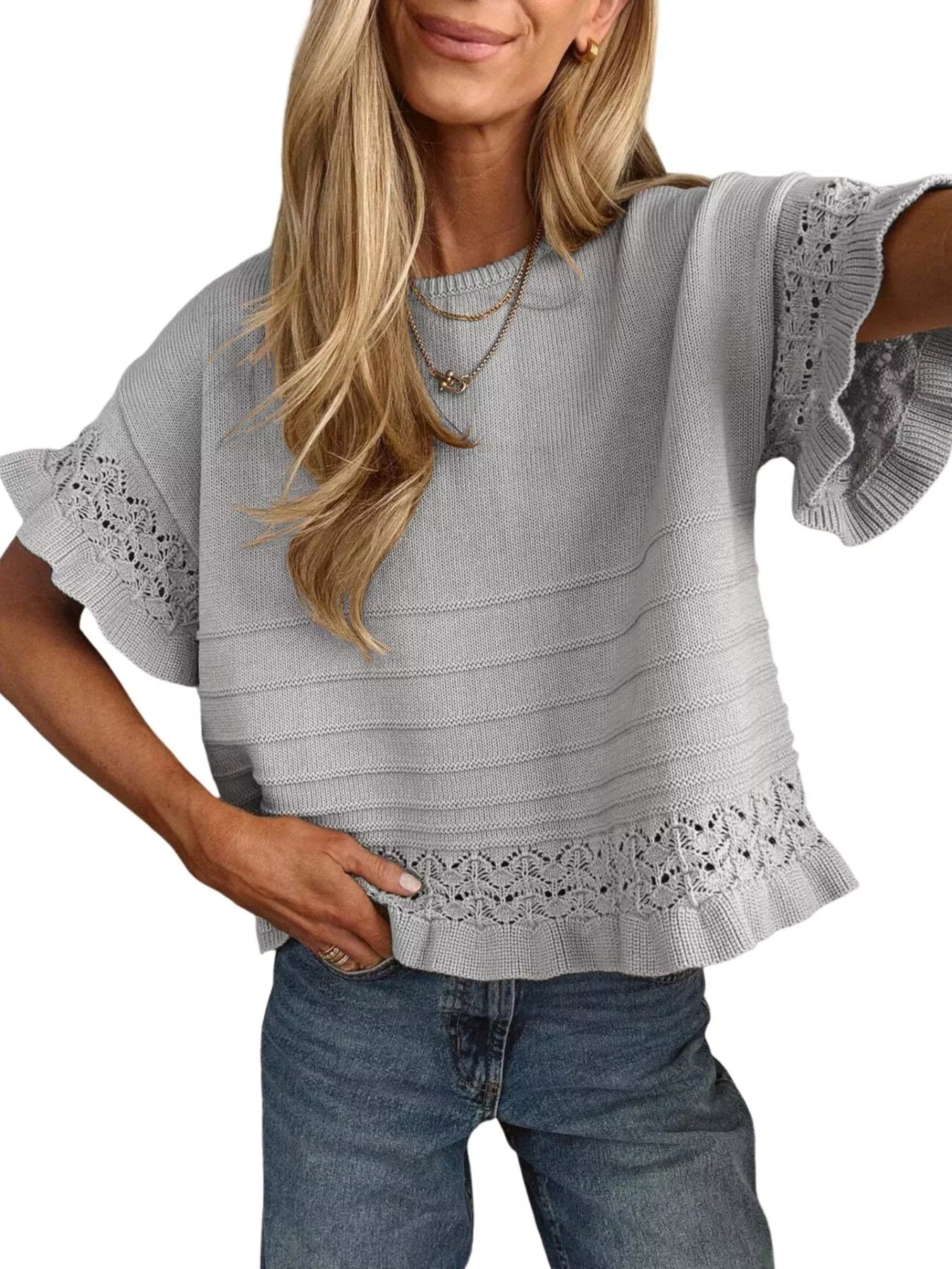 Lace Trimmed Knit Top Simmer & Fay