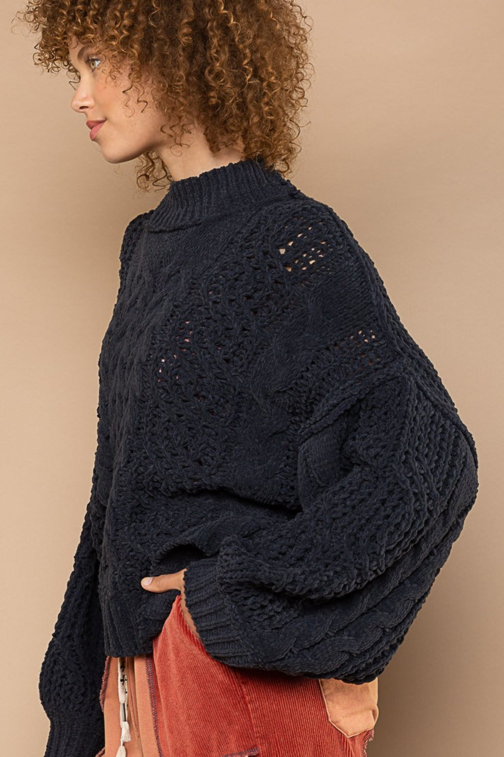 Mock Neck Cable Knit Sweater POL   