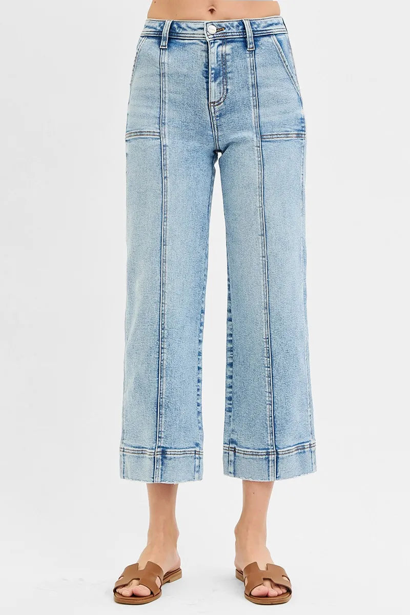 High Rise Crop Wide Front Seam Detailed Jeans With Plus Size Risen LIGHT 0