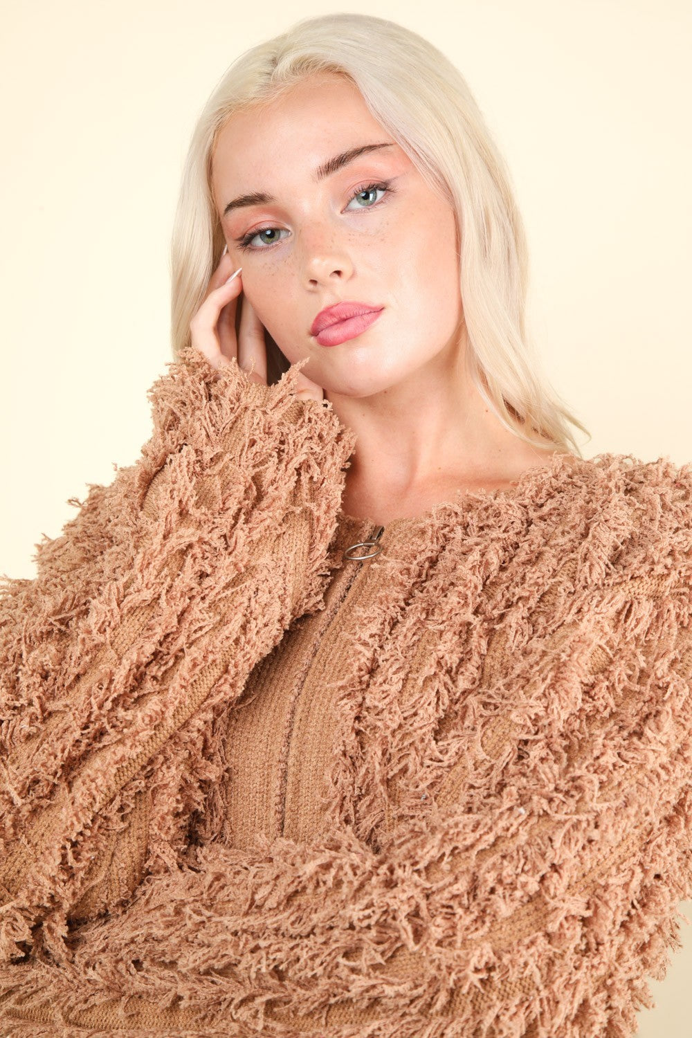 Shaggy Yarn Knit Zip Up Jacket Very J   