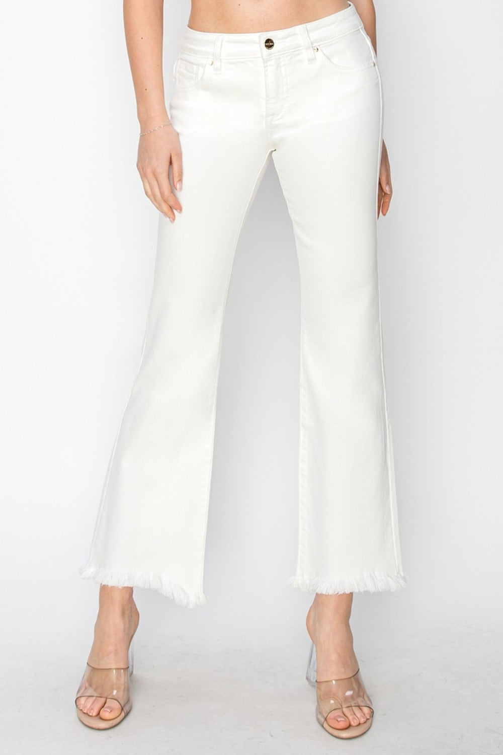 Tummy Control Crop Flare Step Hem Pants Risen White 0(24) 