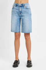 High Rise Bermuda Denim Shorts With Plus Size Risen