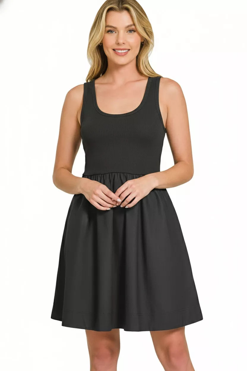 Combined Knit & Woven Midi Dress ZENANA