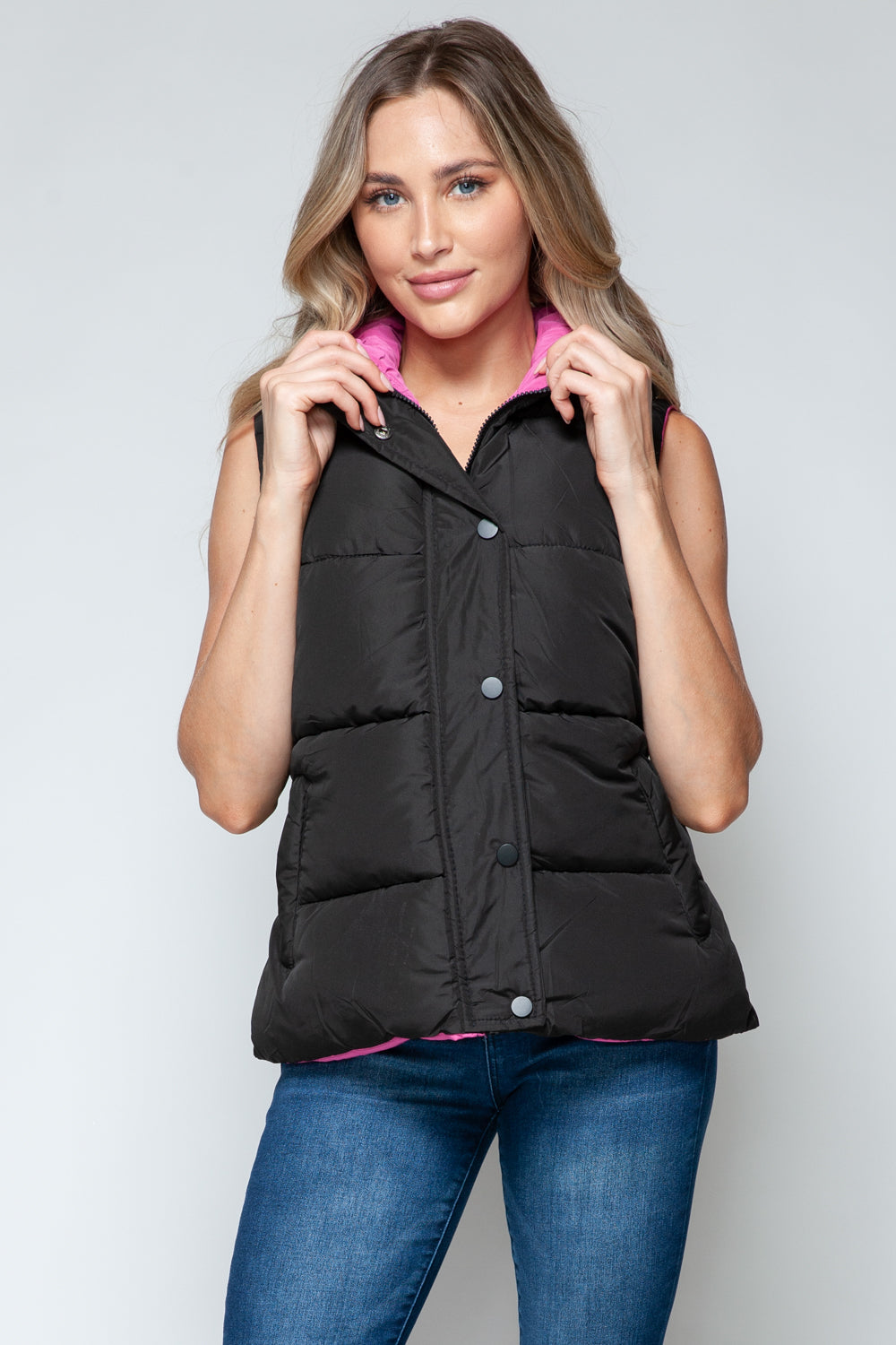 Snap and Zip Closure Hooded Vest Snobbish   