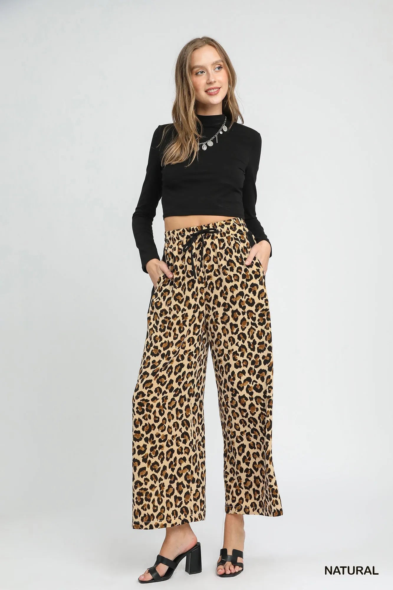 Leopard Print Wide-Leg Drawstring Pants Umgee